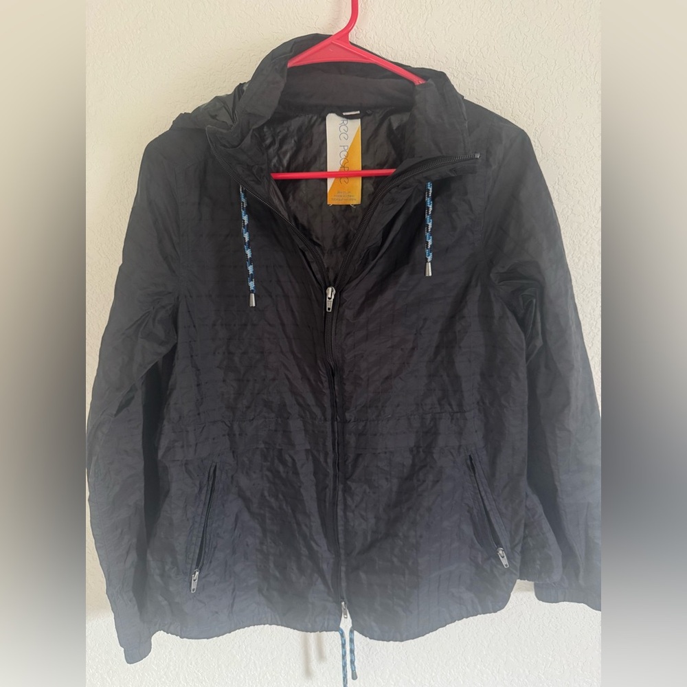 Free People Black Hooded Lightweight Zip-Up Jacket
